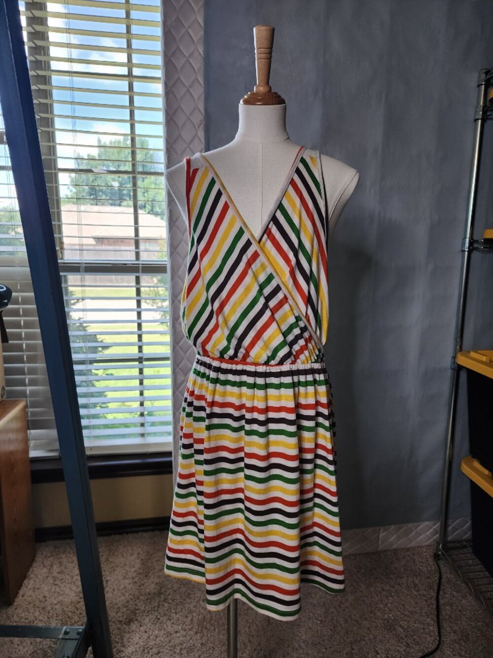 Ginger G Womens Multicolor Striped Sleeveless Faux Wrap A-Line Dress Size L - Picture 6 of 7